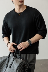 330g重磅老钱风提花纹理感长袖T恤打底上衣男T24503-特P40控78，男装T恤，电商A001-1