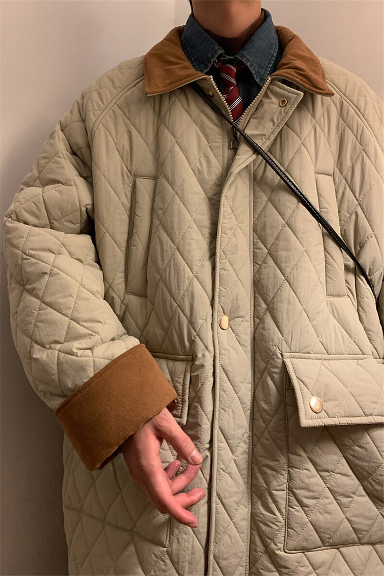 特批100无差价灯芯绒菱格翻领棉衣男美拉德风大码加厚保暖棉服M53,男装棉衣,电商A001-1