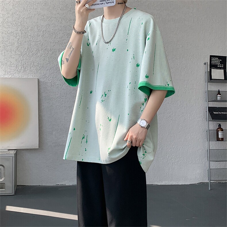 T321-P40控68 260克夏季圆领双色针织烧花短袖男宽松潮牌打底衫图片