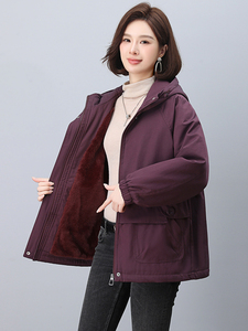 加绒派克服女2024冬季新款宽松大码加厚连帽棉衣外套图片