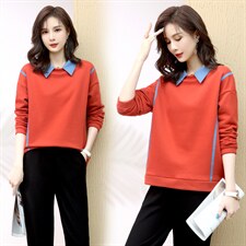 长期现货，拼接假两件卫衣女百搭新款女装韩版宽松长袖上衣女，女装卫衣/绒衫，涵誉