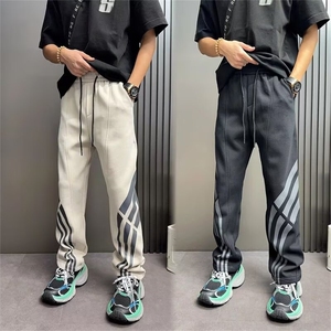 秋休闲裤潮流条纹百搭卫裤男直筒宽松抽绳运动阔腿裤MKK03 P47图片