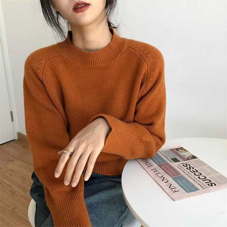 时尚百搭宽松圆领羊毛针织衫秋冬必备保暖显瘦上衣,针织衫/毛衣,圣旺供货