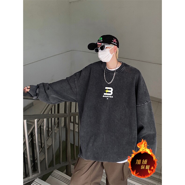 得物抖音高品质二开360克重磅做旧炒雪花纯色圆领水洗卫衣1523,男装卫衣,电商A486