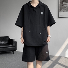 特批P50无差价夏季大口袋连帽泡泡纱潮流大码两件套套装男TZ5570，男装休闲套装，电商A001