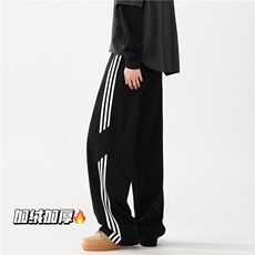 抖音品质冬季加绒潮流条纹宽松休闲卫裤B315-K24269JR-特p45控88，男装休闲裤，电商B315