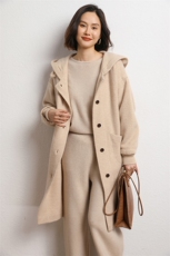 连帽大衣女士针织开衫秋冬新款中长款宽松慵懒羊绒外套，女装羊绒大衣，五色羊羊绒