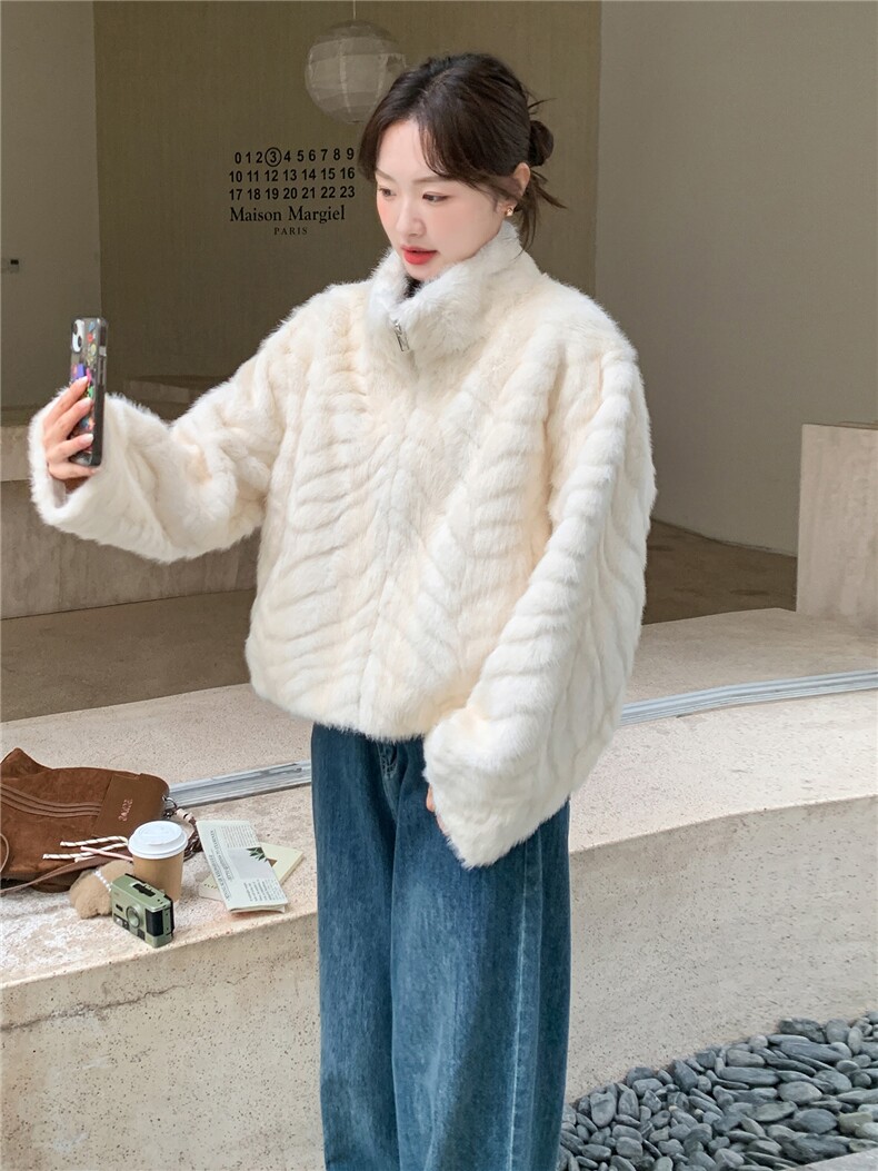 210-7703-P185-K258仿水貂高端皮毛一体2025年冬季女,女装羊羔毛/颗粒绒,韩蜜菓