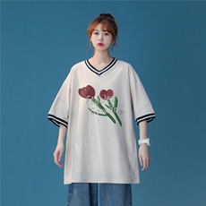 中性23新款夏季时尚设计感小众v领宽松ins情侣短袖T恤T880P35控48，男装T恤，A247A