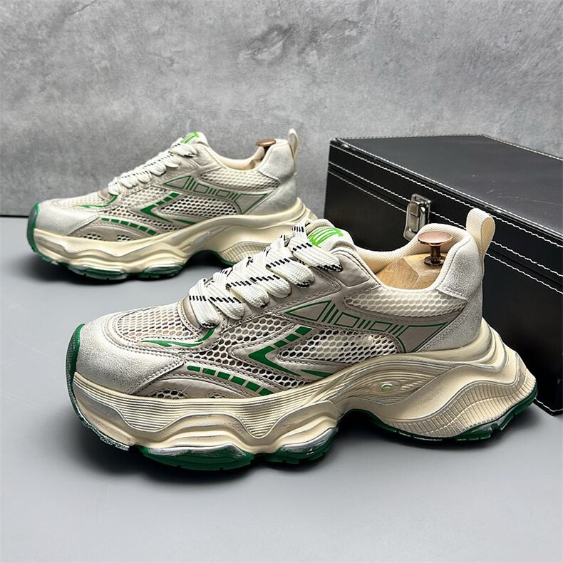 夏季新款透气网面老爹鞋厚底增高百搭时尚擦色潮鞋男，男鞋休闲鞋，电商A223