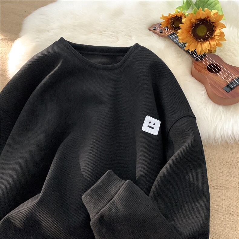 重磅华夫格笑脸标圆领加绒卫衣大码M~5XL XZ604-WY01JR-P35控48图片