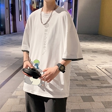 JT55152-P25假两件短袖t恤男大码胖子半袖体恤半截袖港风，男装T恤，电商A040
