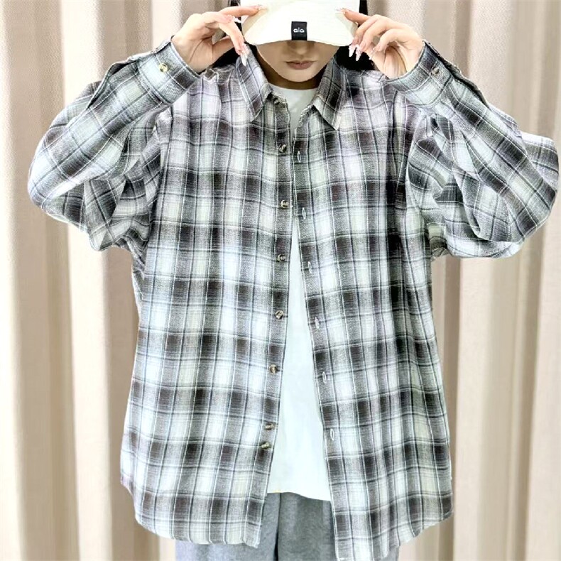 春季新款现货（跨境电商）格子男女情侣款潮流宽松格纹衬衣,男装衬衫,星座1107-1