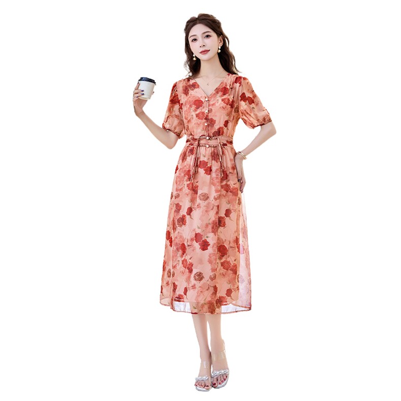 碎花连衣裙女夏季2025年新款女装法式气质收腰显瘦高级感减龄裙子,女装连衣裙,罗得堡