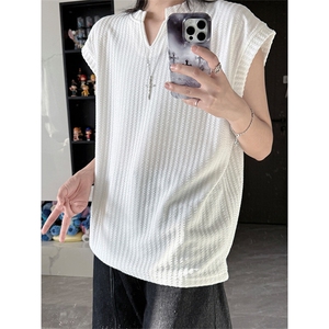 美式凉感V领无袖t恤夏季潮牌冰丝背心女夏外穿高级感痞帅运动汗衫图片