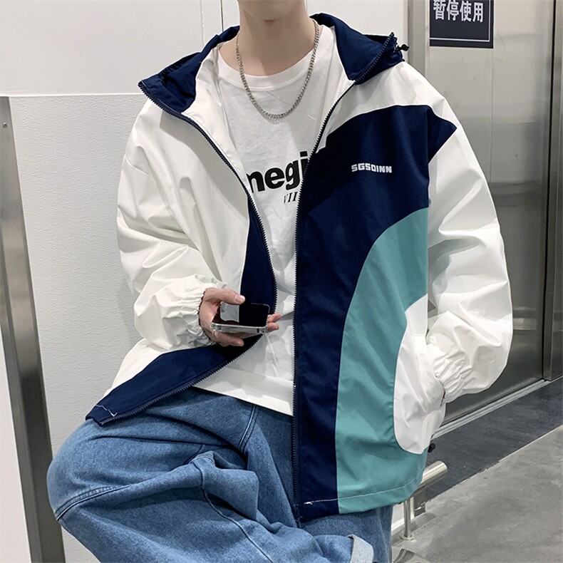 拼色运动外套春季美式复古ins潮牌宽松连帽夹克JK003-P55,男装夹克,星座308B-1