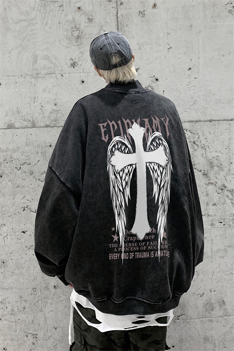 水洗做旧加绒加厚卫衣男2026冬高领十字架打底衫XZ514-2-X55-P78,男装T恤,星座514-2(原B239)