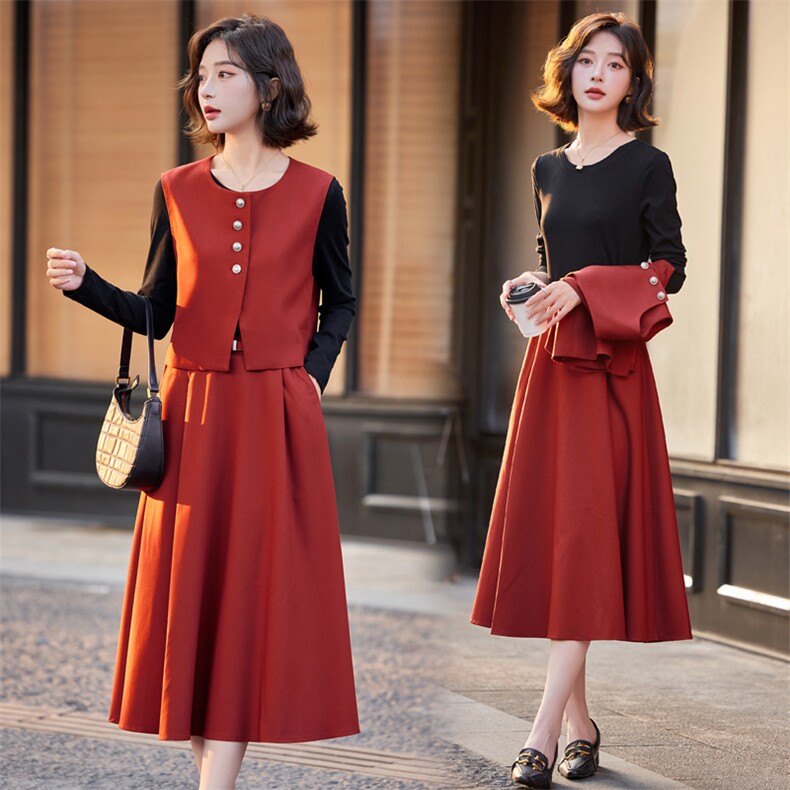 港风气质御姐范长裙两件套2025早春新款女流行显瘦轻熟职业套装潮，女装套装/套裙，意芙
