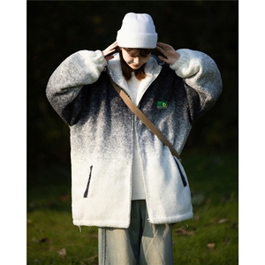 渐变色羊羔毛棉服女2023高级感超好看外套奶呼呼连帽棉衣Y23P135