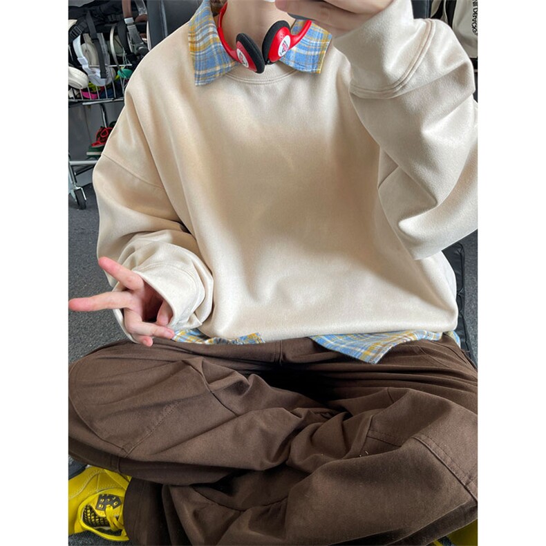潮流麂皮绒圆领加厚卫衣大码宽松休闲内搭W4612-P28【特价】,男装卫衣,电商A007