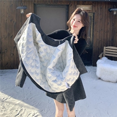 现货：冬季新款高级感复古休闲加厚灰色毛呢夹羽绒服套装加真毛领，女装羽绒服，2C135
