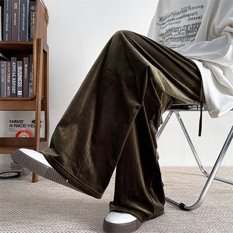 8XL-M 加绒美拉德宽松金丝绒阔腿裤垂感拖地裤K993P55加绒65控78图片