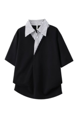 夏季拼接假两件短袖POLO衫男女潮牌宽松情侣休闲百搭T恤，男装T恤，星座703