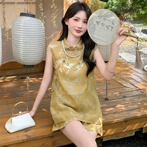 2025年夏季新款高级感显瘦新中式马甲阔腿裤两件套图片