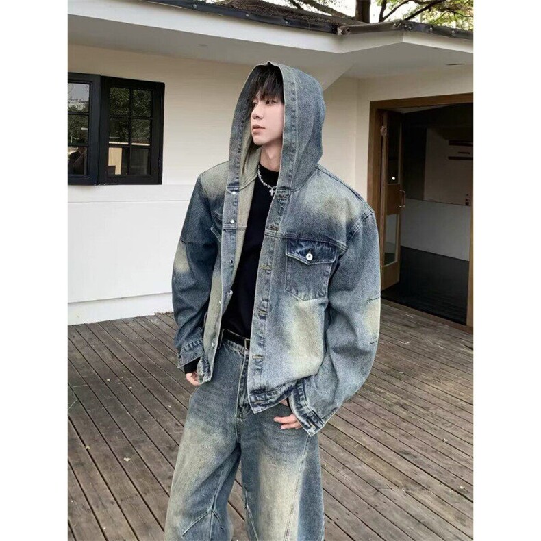 短款美式复古连帽做旧水洗牛仔外套男宽松休闲工装夹克上衣J44,男装夹克,星座1116A（原606A-3）