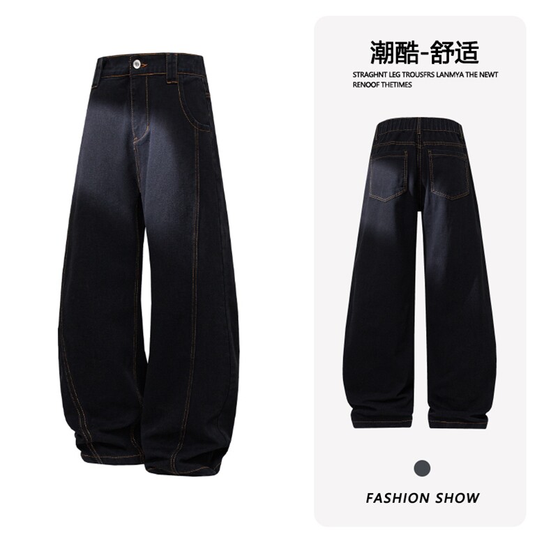 B221美式ins高街暗黑宽松直筒弯刀牛仔裤LK25597-特P38控78,男装牛仔裤,电商B221