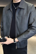 25881-M-4XL-P145店主风秋季男士休闲百搭明线设计翻领皮衣外套男，男装皮衣，电商B255