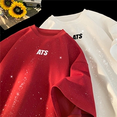 2025夏季新款高品质满天星亮片短袖ATS字母印花MT9164-P30控48，男装T恤，星座508（原C305）