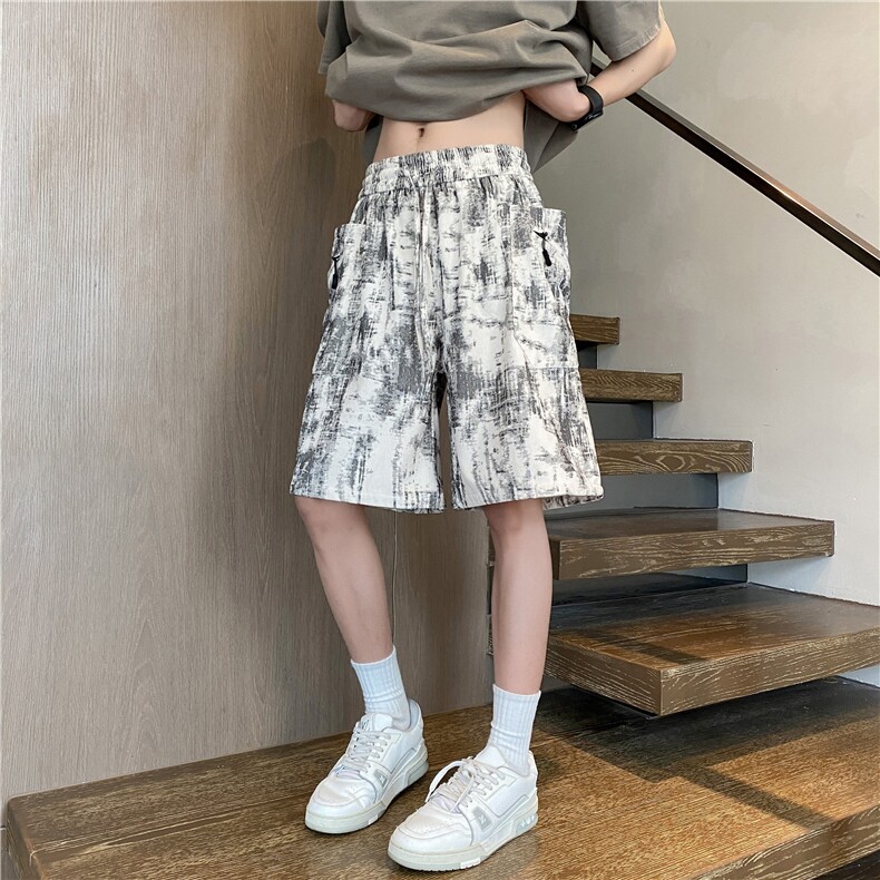 2025夏季新款潮流扎染工装口袋宽松短裤B315-K25785-特p30控58,男装牛仔裤,电商B315