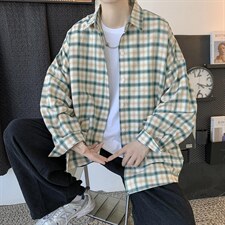 秋冬装格子衬衫男女港风潮流复古休闲学生工装衬中性风H211/P45,男装衬衫,钱塘713