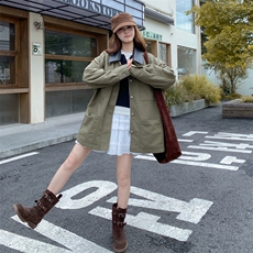 pu皮领军绿色工装风衣外套女春秋2025新款美式休闲夹克大衣港负，女装短外套，2C372