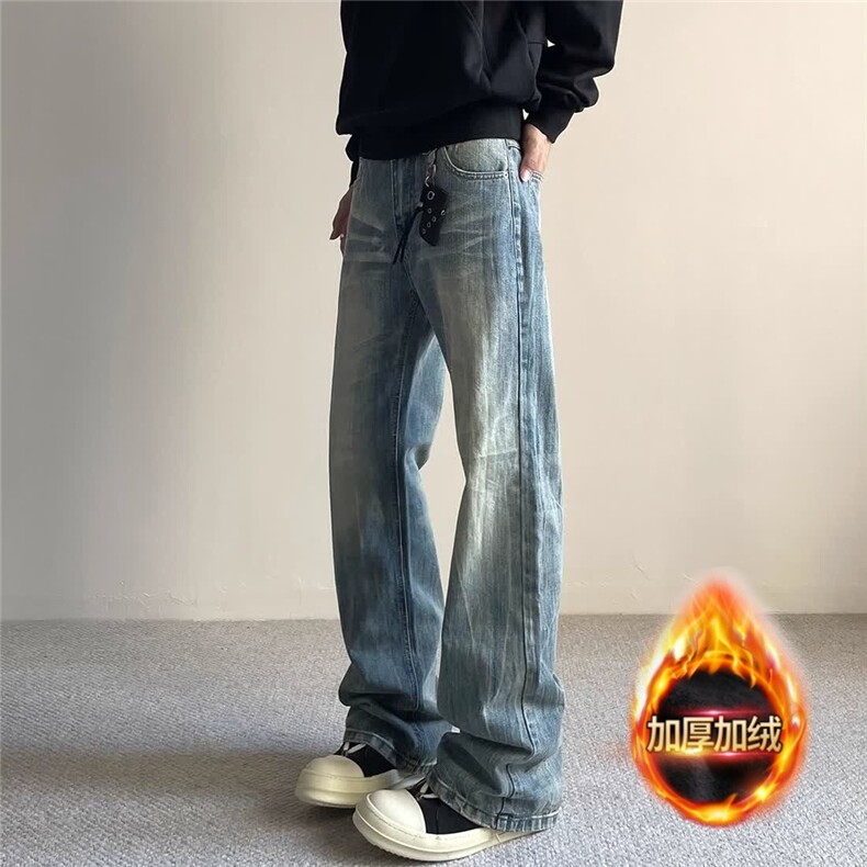 网图加绒闪电纹牛仔男美式cleanfit裤子NZKG603-特P常规48加绒60,男装卫衣,星座1007（原301D）