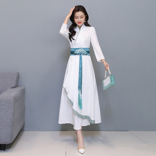 优雅刺绣汉服风连衣裙时尚改良版型显瘦修身,女装汉服/婚纱/旗袍/礼服,芷墨服饰