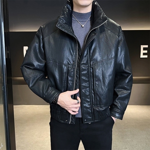 90新标2025pu蛋白皮立领加厚保暖宽松休闲羽绒服外套5886-P315图片