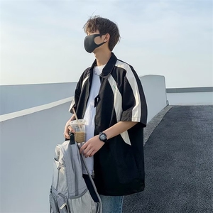 衬衫男韩版潮流拼色帅文艺2026夏季新款ins宽松百搭外套CY179-P35图片