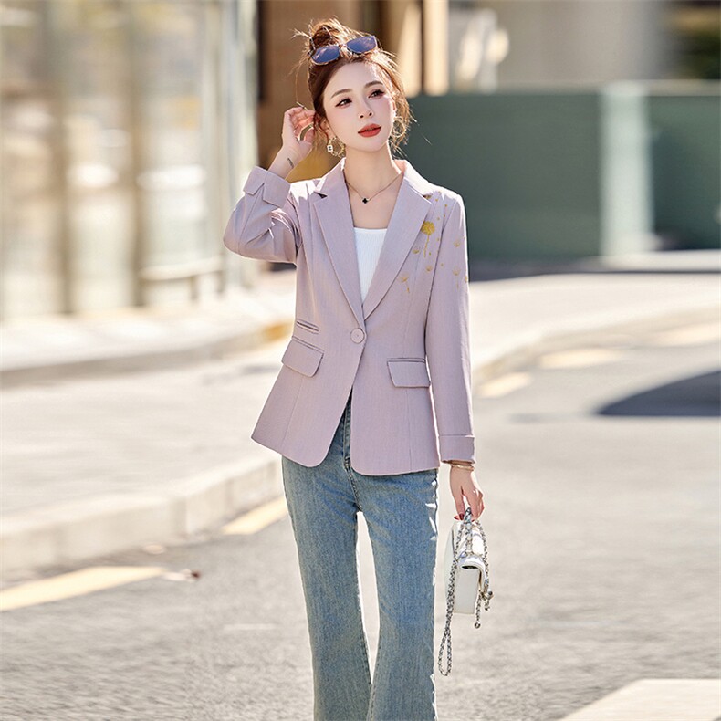 设计感刺绣通勤气质西服外套女2025春新款修身显瘦一粒扣西装上衣,女装短外套,涵亦佰惠