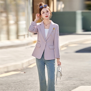 设计感刺绣通勤气质西服外套女2025春新款修身显瘦一粒扣西装上衣图片