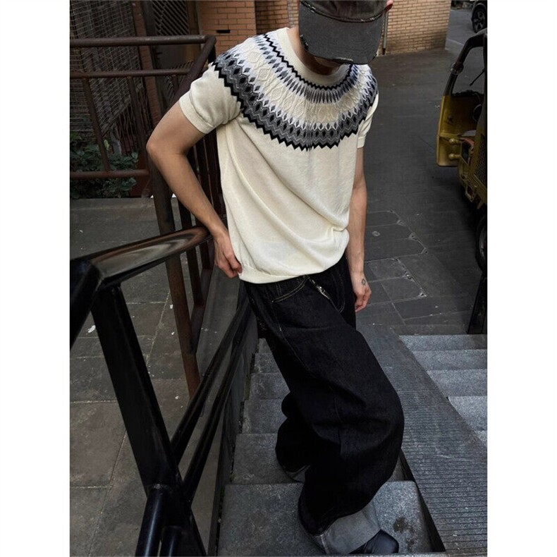 复古老钱风针织短袖男夏季vintaget恤美式潮牌圆领半袖LK255-P43,男装T恤,星座1008