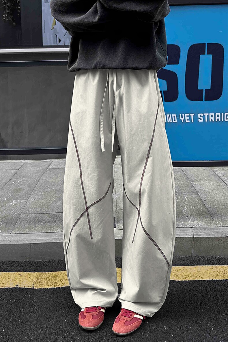 新款撞色哈苏线港风复古防泼水防风大码弯刀裤男K24105-特P25控58,男装休闲裤,电商A001