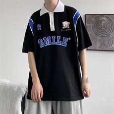 港风纯棉夏季休闲polo衫拼色印花短袖T恤男女PL6150P45控58，男装T恤，电商A268A