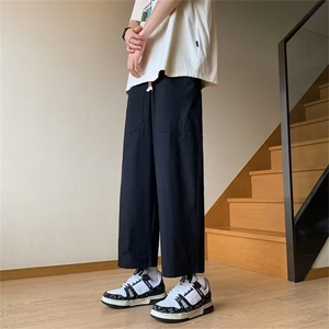 男生夏季日系复古宽松直筒裤痞帅阔腿九分裤子潮KX1502