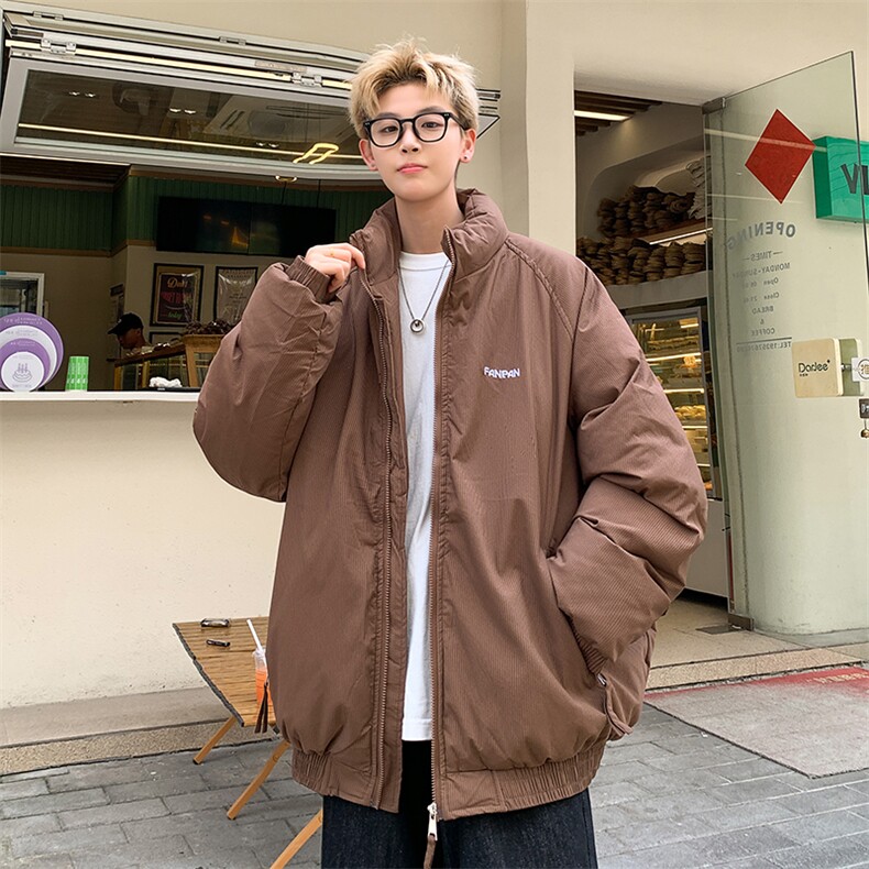 男棉服宽松立领条纹刺绣棉衣加厚棉袄面包服MY8697/特P90咖啡,男装棉衣,电商A094