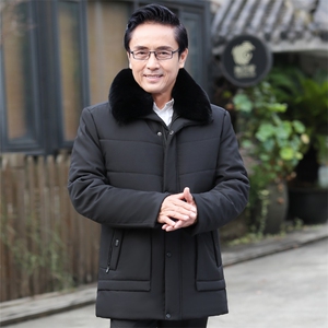 8816-1大货主推款！中老年棉衣男爸爸冬季加绒加厚中长款棉袄图片