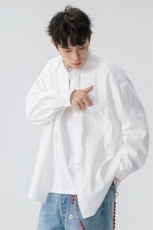 2026春夏新款男士新中西立领衬衫仿棉麻褶皱宽松外套，男装衬衫，星座1206-1（原A206-1）