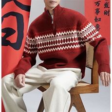 宽松复古半拉链套头针织衫男2025秋冬老钱圣诞费尔岛毛衣3210/P88，男装针织衫/毛衣，电商A243