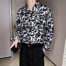 轻熟豹纹宽松阔版衬衣个性领口设计长袖衬衫CY04/P45，男装衬衫，电商A243